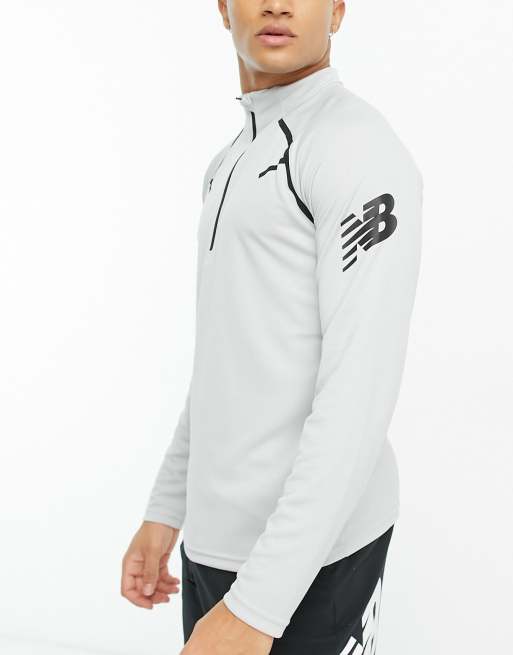New Balance - Tenacity Grit - Top de foot à manches longues et col zippé - Gris