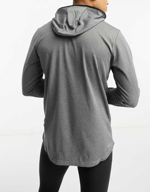 New Balance Tenacity long sleeve quarter zip hooded top in grey