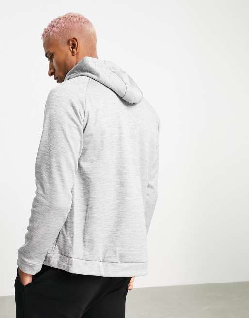 New Look relaxed fisherman knitted hoodie in light gray