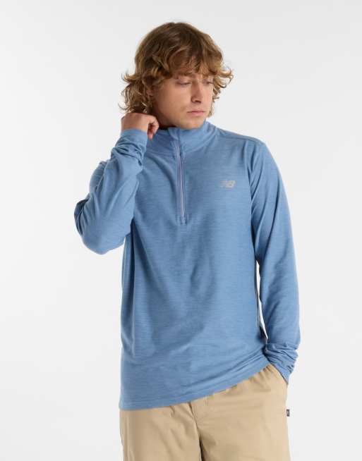 New Balance - Top met space-dye en 1/4 rits in blauw