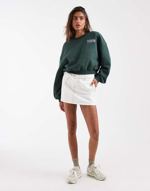 New Balance trackside fleece crew neck jumper in dark green, 3 of 4