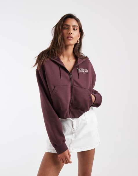 New Balance trackside fleece full zip hoodie in brown - view 1