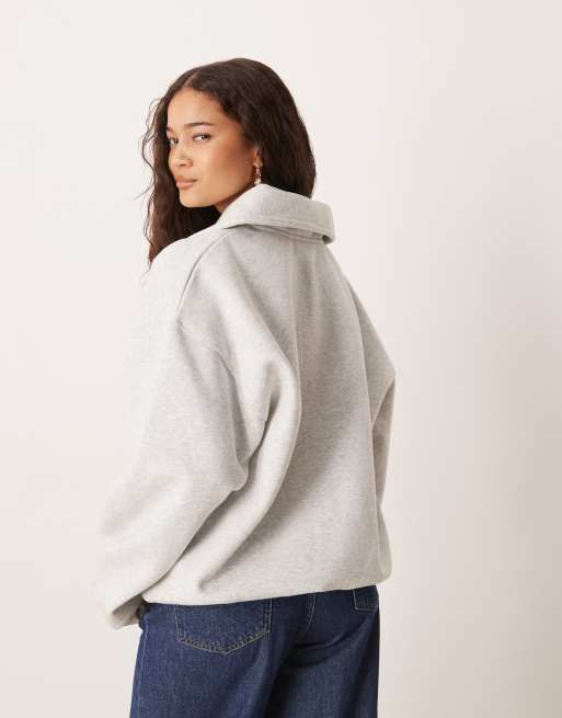 New Balance - Trackside - Gråmeleret sweatshirt i fleecemateriale med kort lynlås, 4 af 4