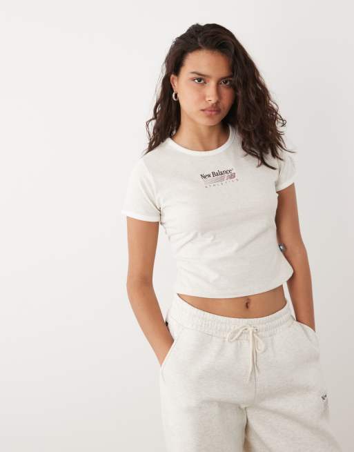 New Balance Trackside t-shirt ringer w kolorze beżowym, 2 z 4
