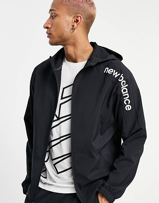 New Balance Training tenacity woven hooded jacket in black