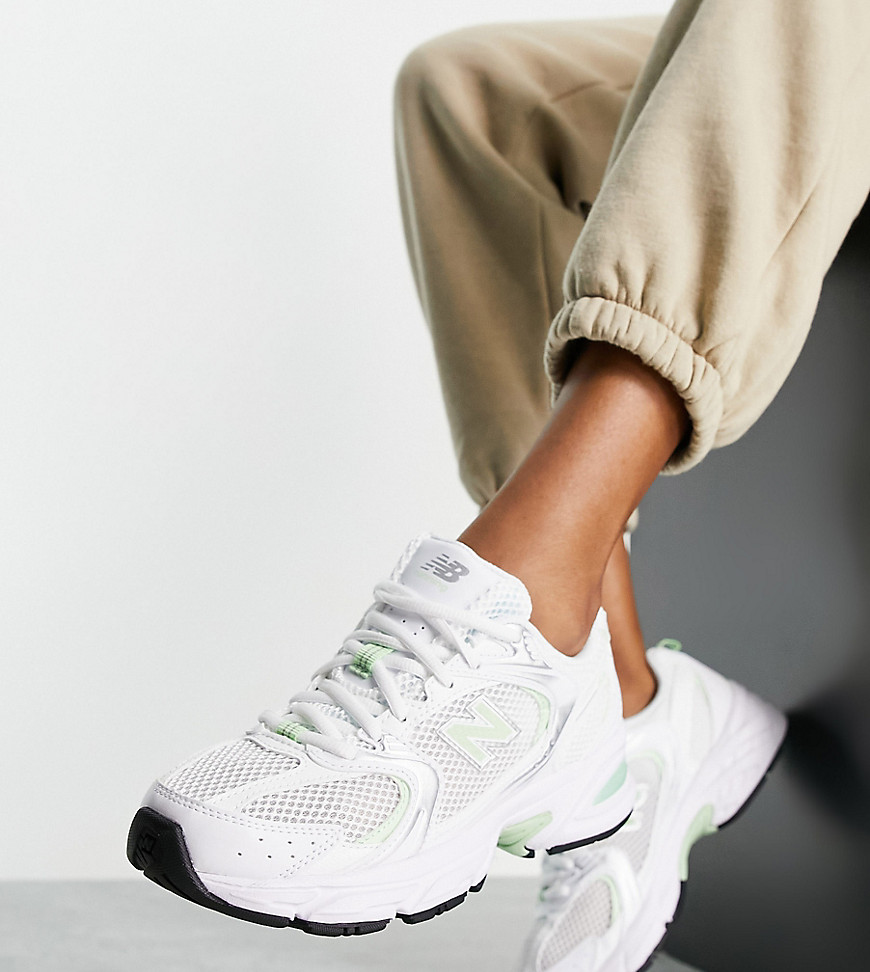 New Balance unisex 530 sneakers in white and pastel green - exclusive to ASOS