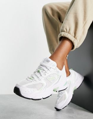 New Balance unisex 530 trainers in white and pastel green - exclusive to ASOS