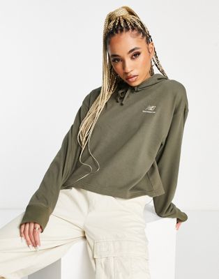 New Balance unisex crop hoodie in khaki green