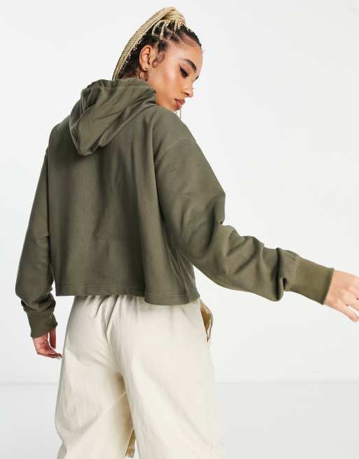 New Balance unisex crop hoodie in khaki green