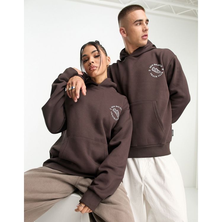 New Balance Unisex runners club hoodie in dark brown - Exclusive ...