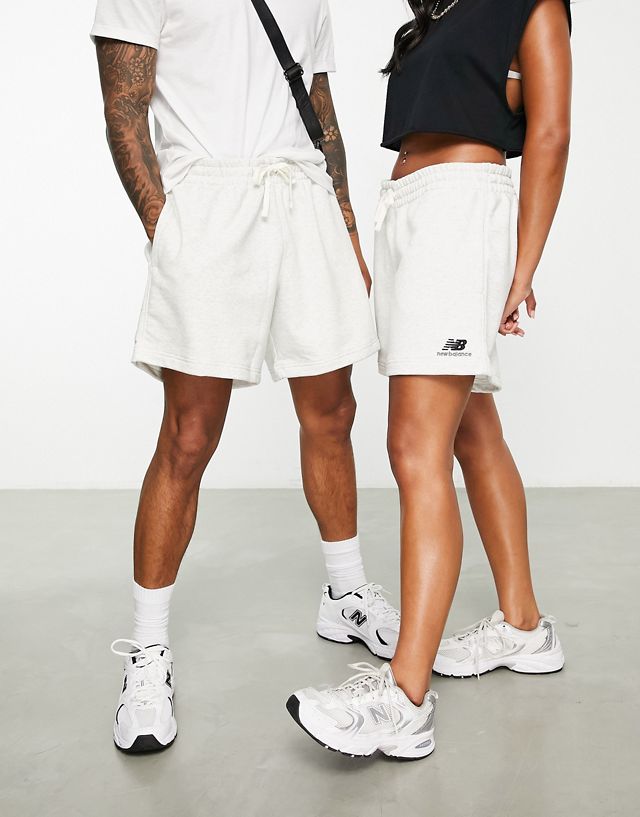 New Balance unisex sweat shorts in white