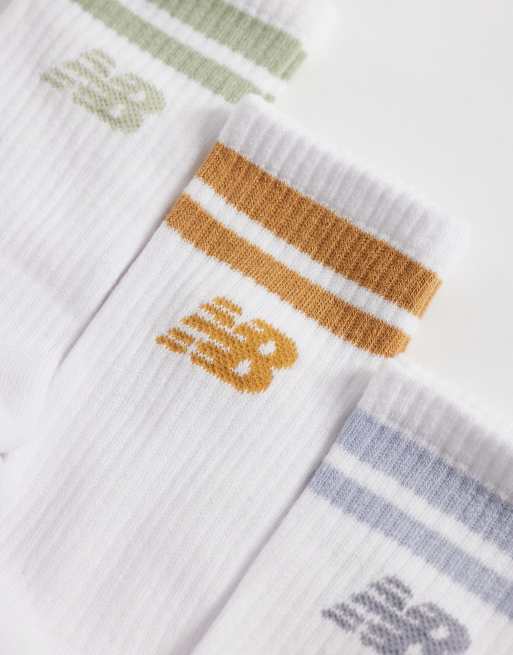 New Balance vardagsstrumpor med ränder i mellanhöjd, 3-pack, vita, 2 av 3