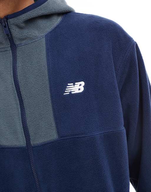 New Balance - Veste à capuche en polaire imitation peau de mouton - Bleu, 2 de 4