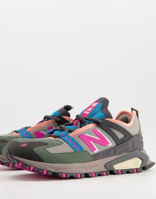 new balance men's x-racer sneakers in gray and pink