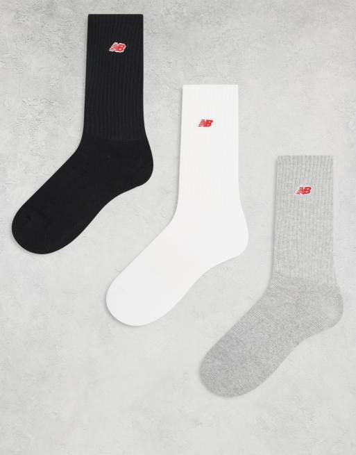 New Balance – Zestaw 3 par prążkowanych skarpetek w różnych kolorach z czerwonym logo