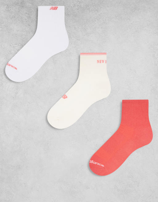 New Balance – Zestaw 3 par skarpetek do kostki, do biegania, w kolorze czerwonym i białym