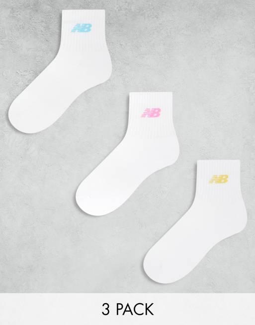 New Balance – Zestaw 3 par skarpetek do kostki z logo w kolorach niebieskim, różowym i żółtym