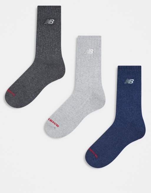 New Balance – Zestaw 3 par skarpetek do połowy łydki w kolorach szarym i granatowym z logo