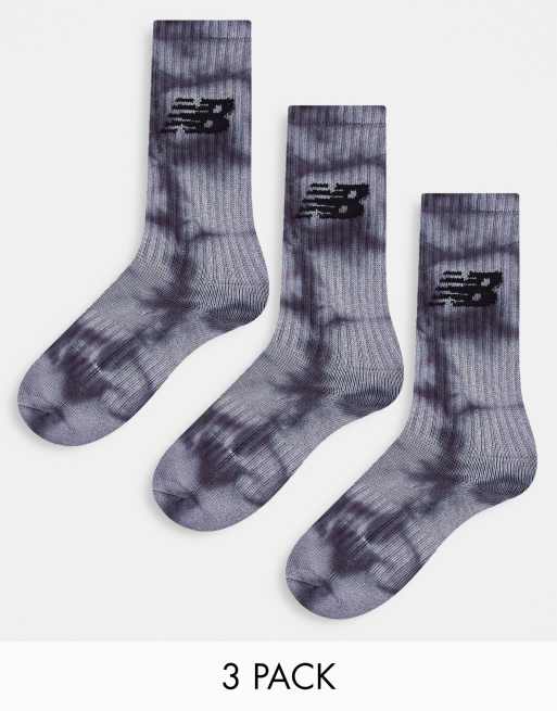New Balance – Zestaw 3 par skarpetek do łydki z logo z szarym efektem tie dye