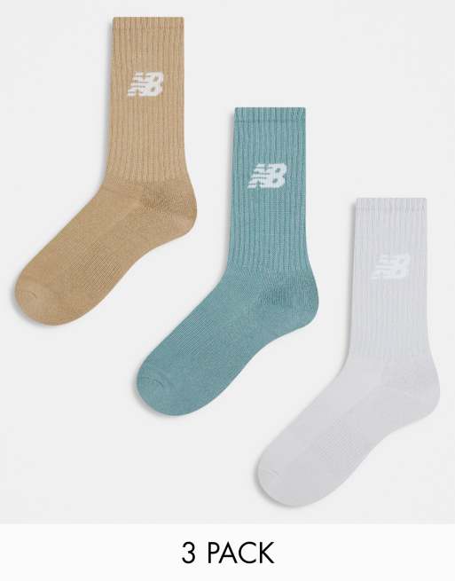 New Balance – Zestaw 3 par skarpetek z logo w kolorach zielonym, szarym i brązowym