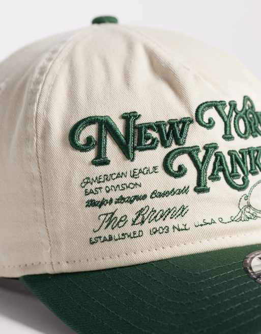 New Era 19twenty embroidered graphic cap with contrast peak in cream/green, 2 of 3