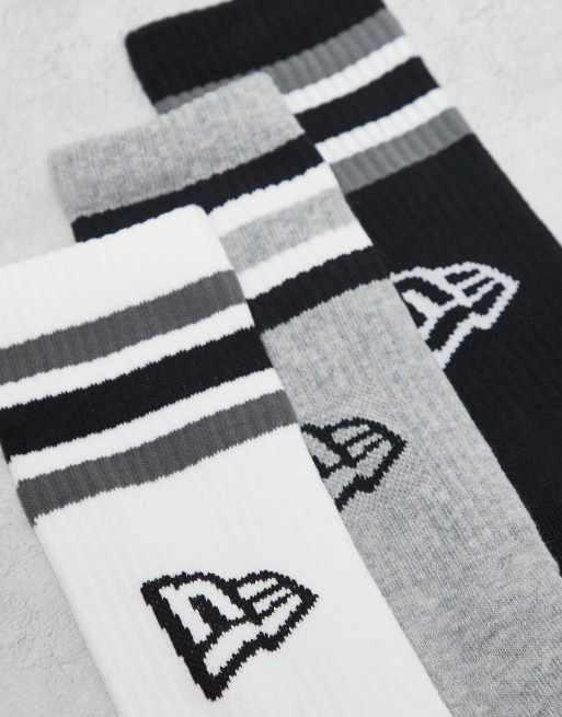 New Era 3 pack retro stripe flag logo socks in white, black & grey, 2 of 3