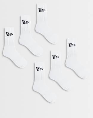 New Era - 6er-Pack Crew-Socken in Weiß mit Flaggen-Logo