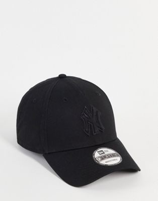 New Era 9Forty black cap with tonal embossed NY