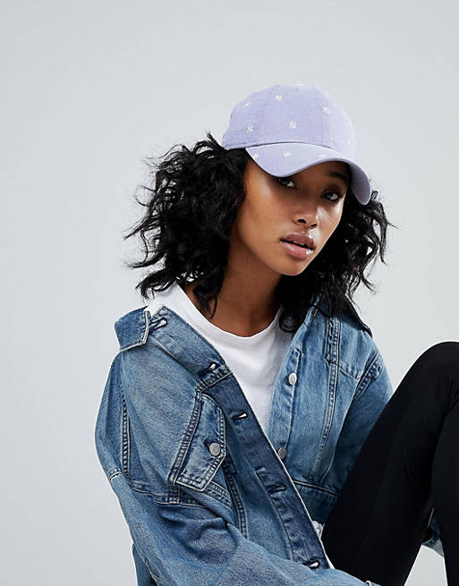New Era 9Forty Cap with Mini NY Embroidery in Denim Blue | ASOS