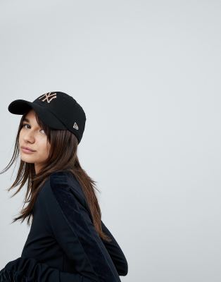 new era 9forty exclusive black cap with rose gold ny