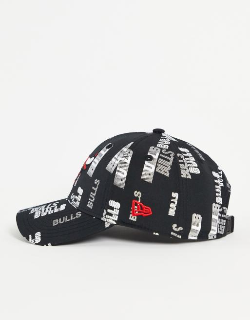 New Era – 9FORTY – Chicago Bulls – Svart baseballkeps med loggmönster, 2 av 4