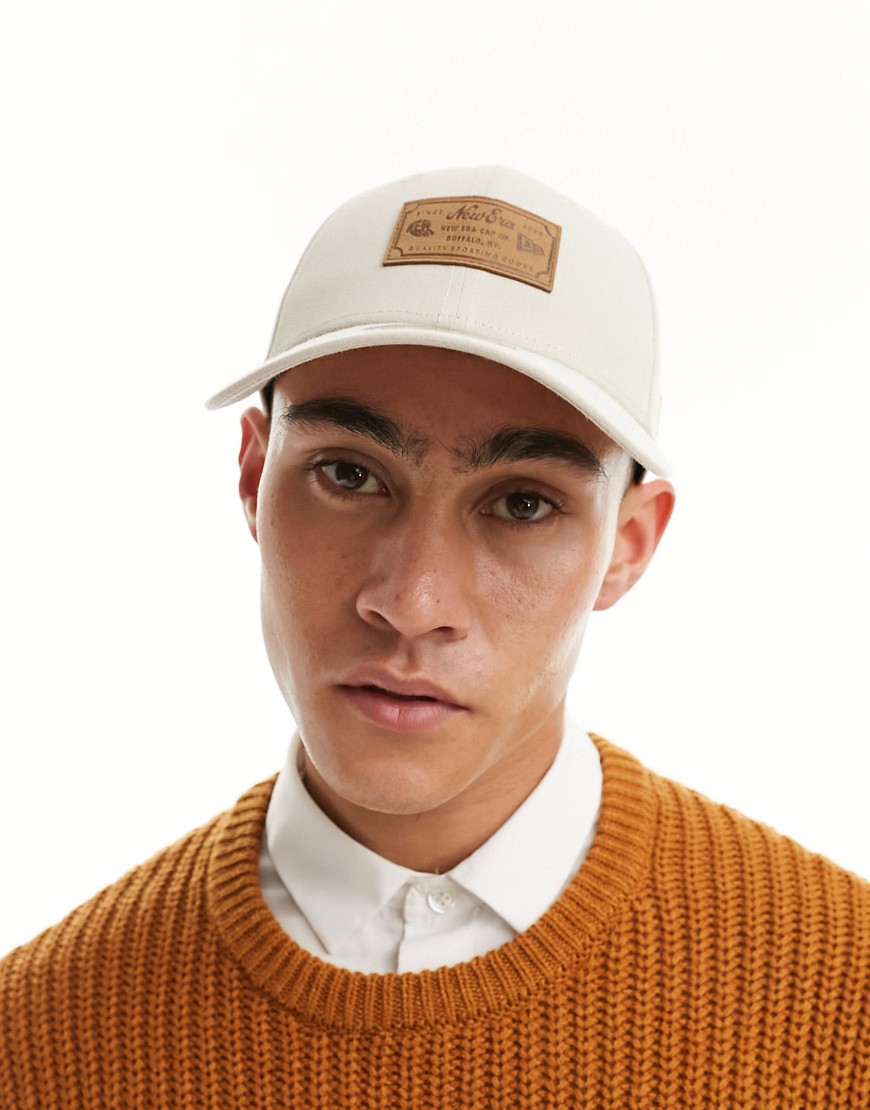 New Era 9forty embossed patch cap in ecru-White