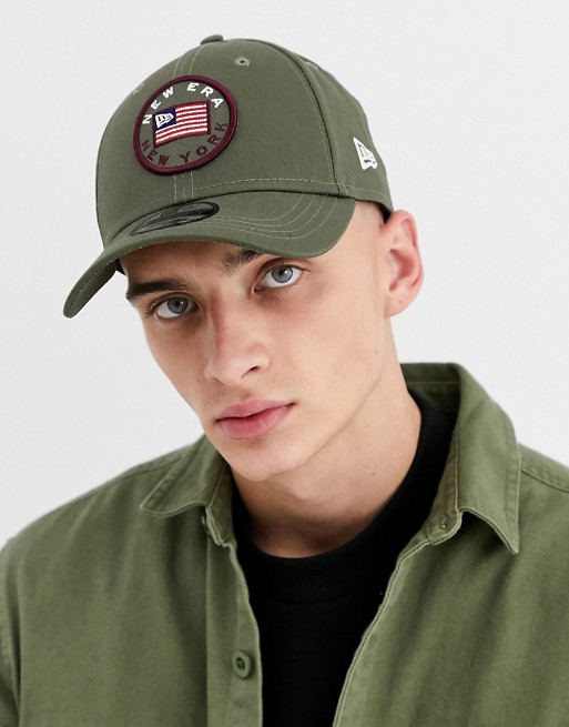 New Era 9forty flagged adjustable cap in olive