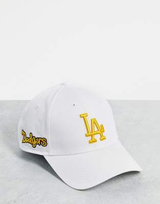 New Era 9Forty LA Dodgers mustard food script cap in white - ASOS Price Checker