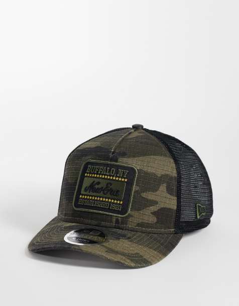 New Era 9forty logo patch camo print trucker cap in green multi - view 1