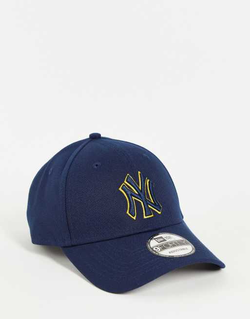 New Era - 9FORTY NY Yankees - Casquette à contour contrastant - Bleu marine/jaune