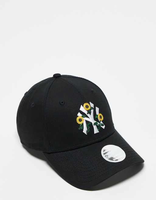 New Era - 9Forty - NY Yankees - Sort kasket med blomsterbroderi 