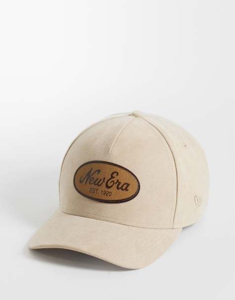 New Era 9forty script logo patch faux suede cap in beige - view 1