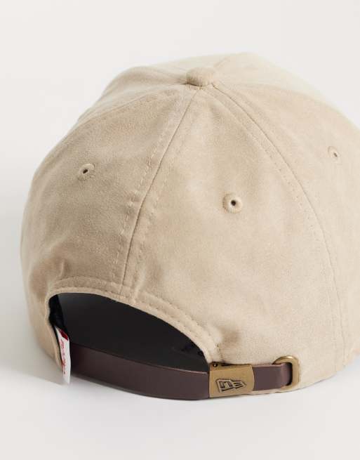 New Era 9forty script logo patch faux suede cap in beige, 3 of 3
