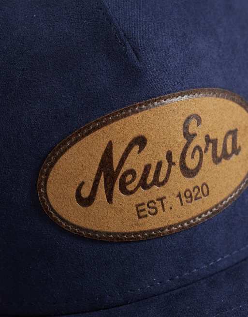 New Era 9forty script logo patch faux suede cap in navy, 2 of 3
