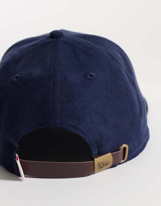 New Era 9forty script logo patch faux suede cap in navy, 3 of 3