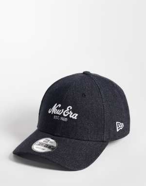 New Era 9forty slogan logo denim cap in black