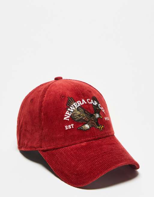 New Era – 9FORTY – Unisex-Kappe aus rotem Cord mit aufgesticktem Adler-Motiv