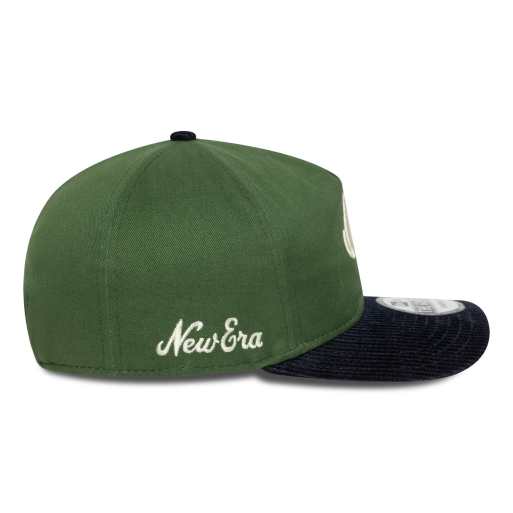 New Era - 9twenty - Cappellino verde con visiera in tessuto a coste blu a contrasto, 3 di 3