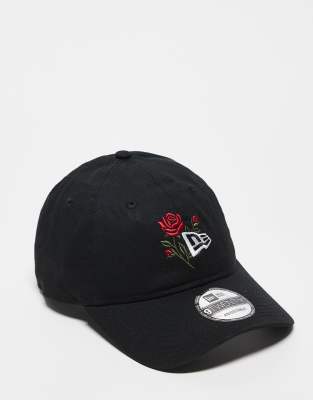 New Era - 9twenty - Kappe in Schwarz mit floraler Stickerei und Logo