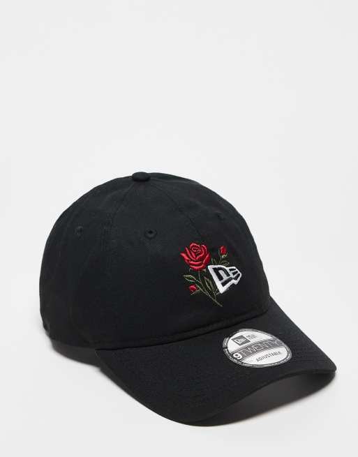 New Era - 9twenty - Pet met logo en geborduurde bloemen in zwart 