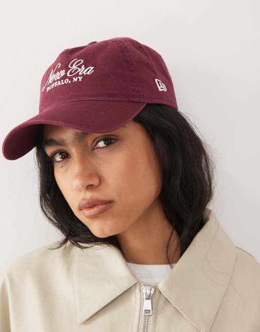 New Era 9twenty womens unstructured script logo cap in burgundy, 3 of 3
