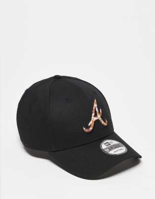 New Era Atlanta Braves 9forty animal print logo cap in black