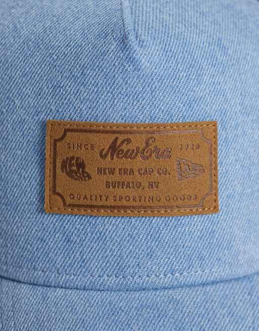 New Era - Blå trucker-kasket i denim med lædermærke, 2 af 3