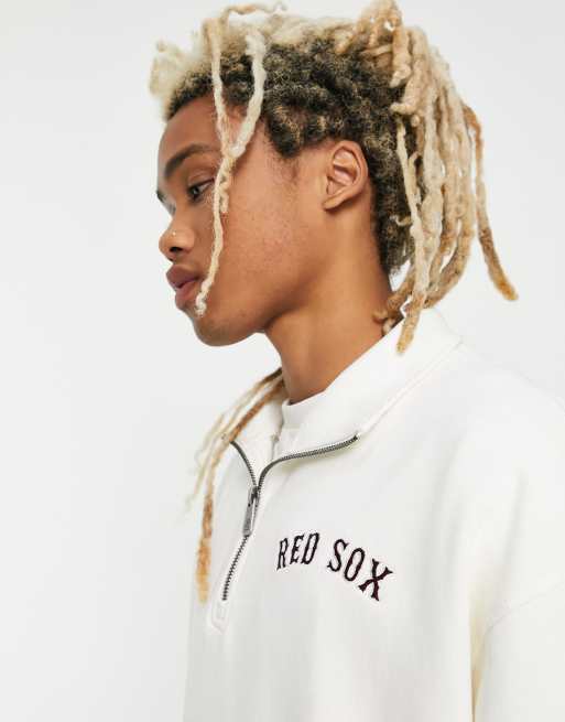 New Era Boston Red Sox flock half zip sweat in off white exclusive to ASOS, 2 of 4